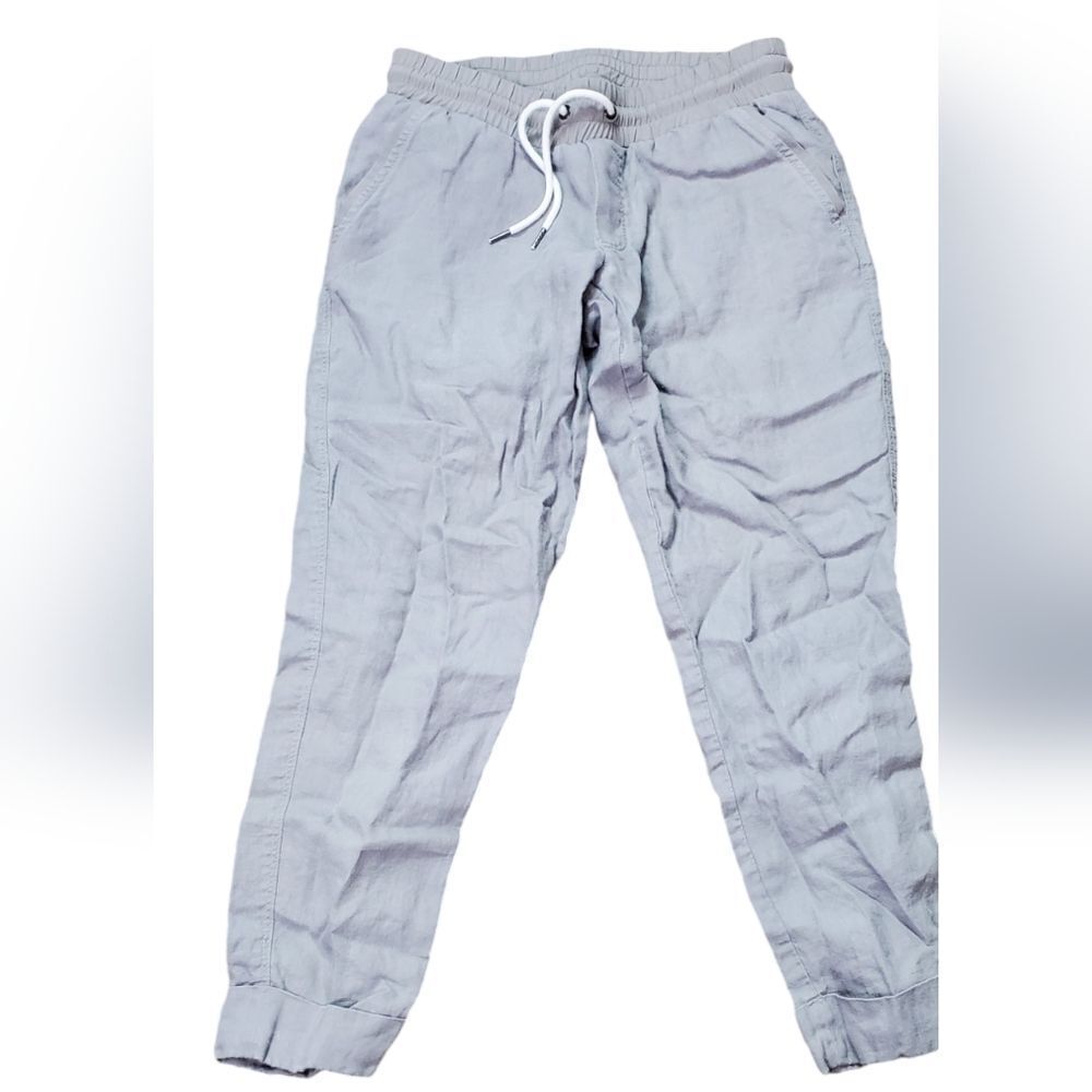 Athleta Gray 100% Linen Cuffed Ankle Pants